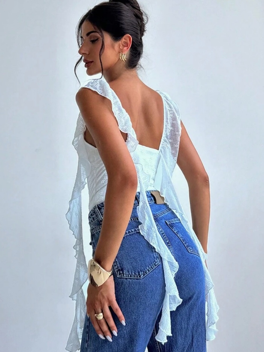 White Eyelet Ruffled Bodysuit - Picture 2 of 5